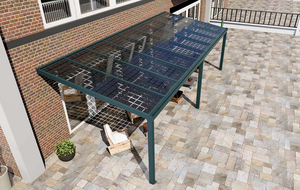 Solardach 6120 Watt/p auf einer Terrassenüberdachung in Anthrazit mit 18 Photovoltaik Paneele  