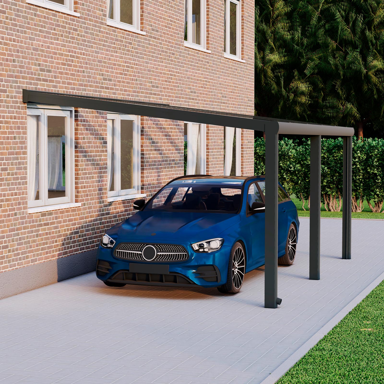 Alu Carport, Anthrazit in 5x4m | 5x3,5m von Seite rechts