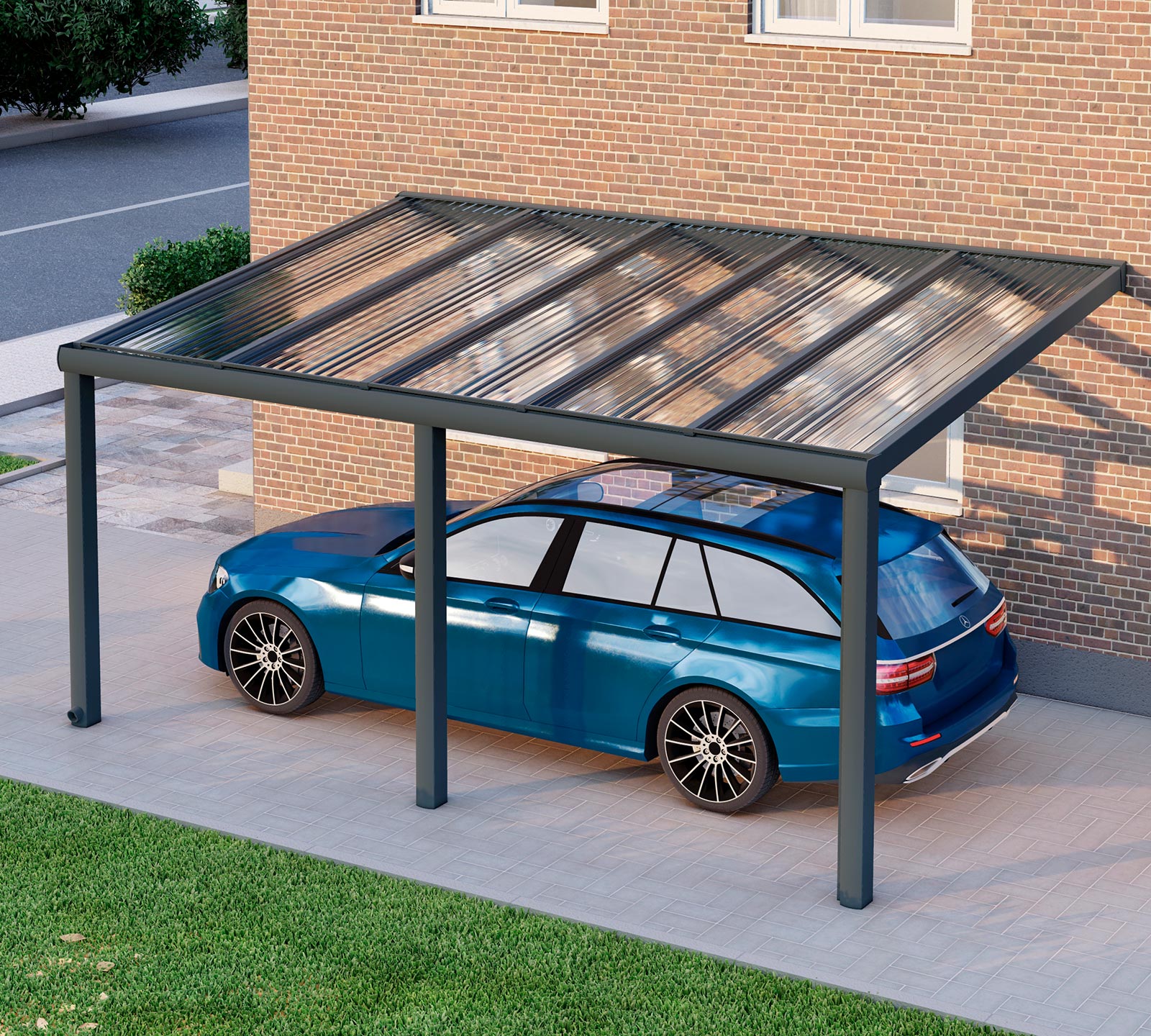 Alu Carport, Anthrazit in 5x3m | 5x2,5m von Seite rechts