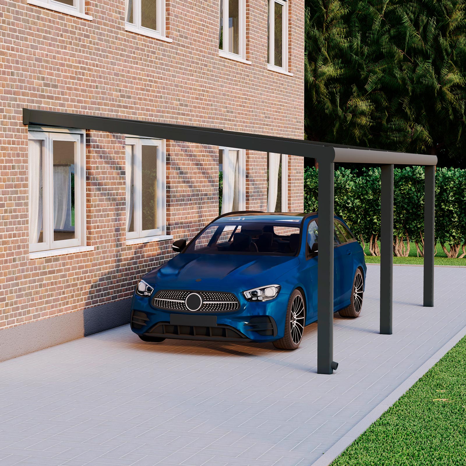 Alu Carport, Anthrazit in 6x4m | 6x3,5m von Seite rechts