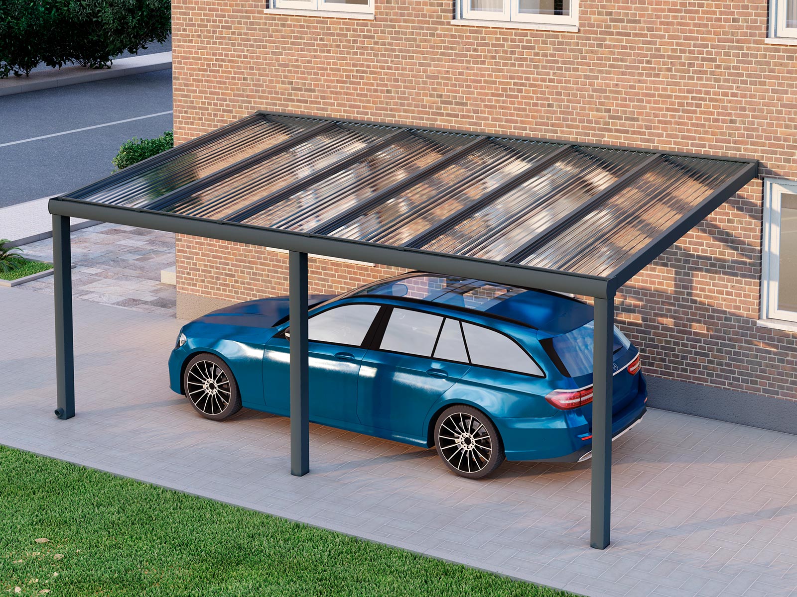 Alu Carport, Anthrazit in 6x3m | 6x2,5m von Seite rechts