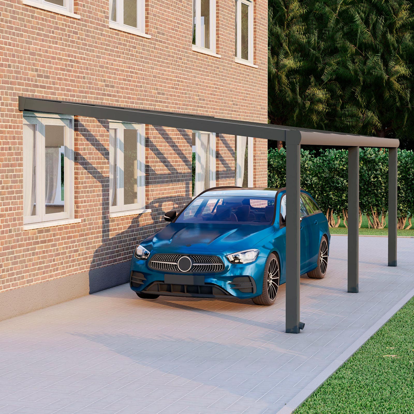 Alu Carport, Anthrazit in 7x4m | 7x3,5m von Seite rechts