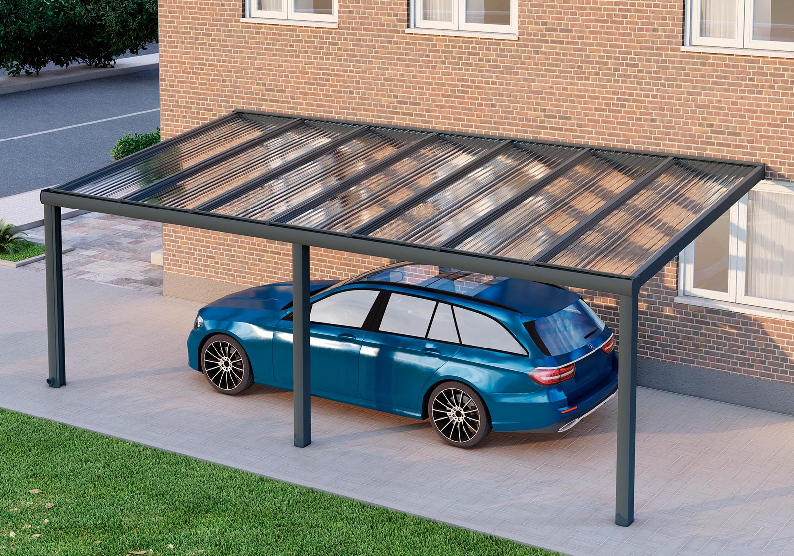 Alu Carport, Anthrazit in 7x3m | 7x2,5m von Seite rechts