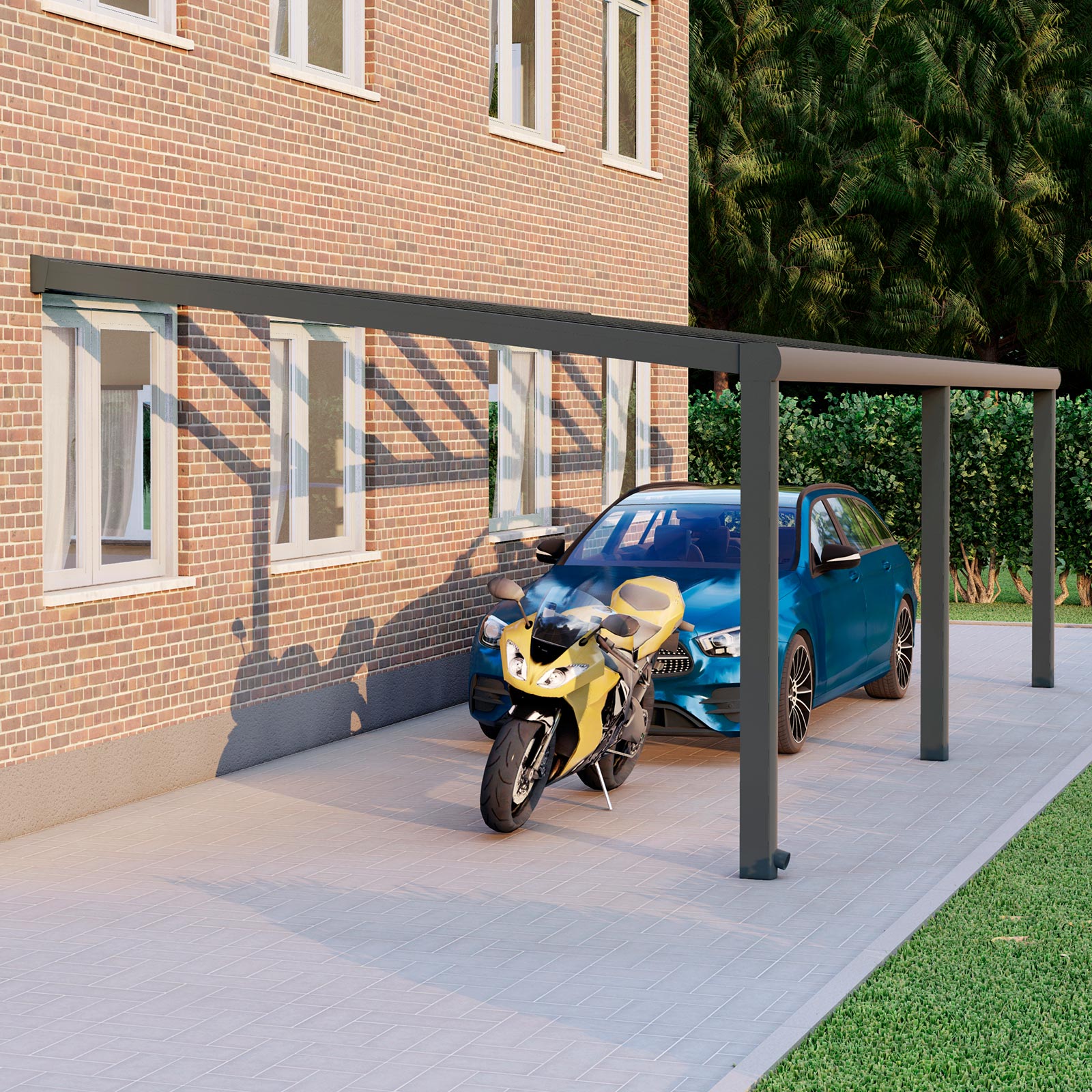 Alu Carport, Anthrazit in 8x4m | 8x3,5m von Seite rechts