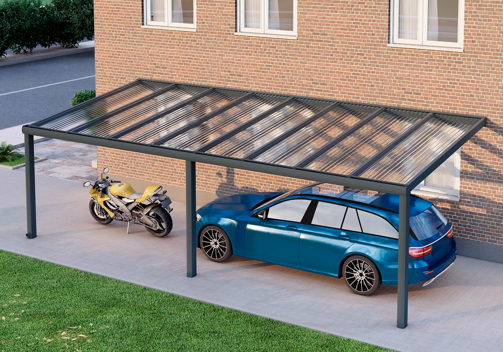 Alu Carport, Anthrazit in 8x3m | 8x2,5m von Seite rechts