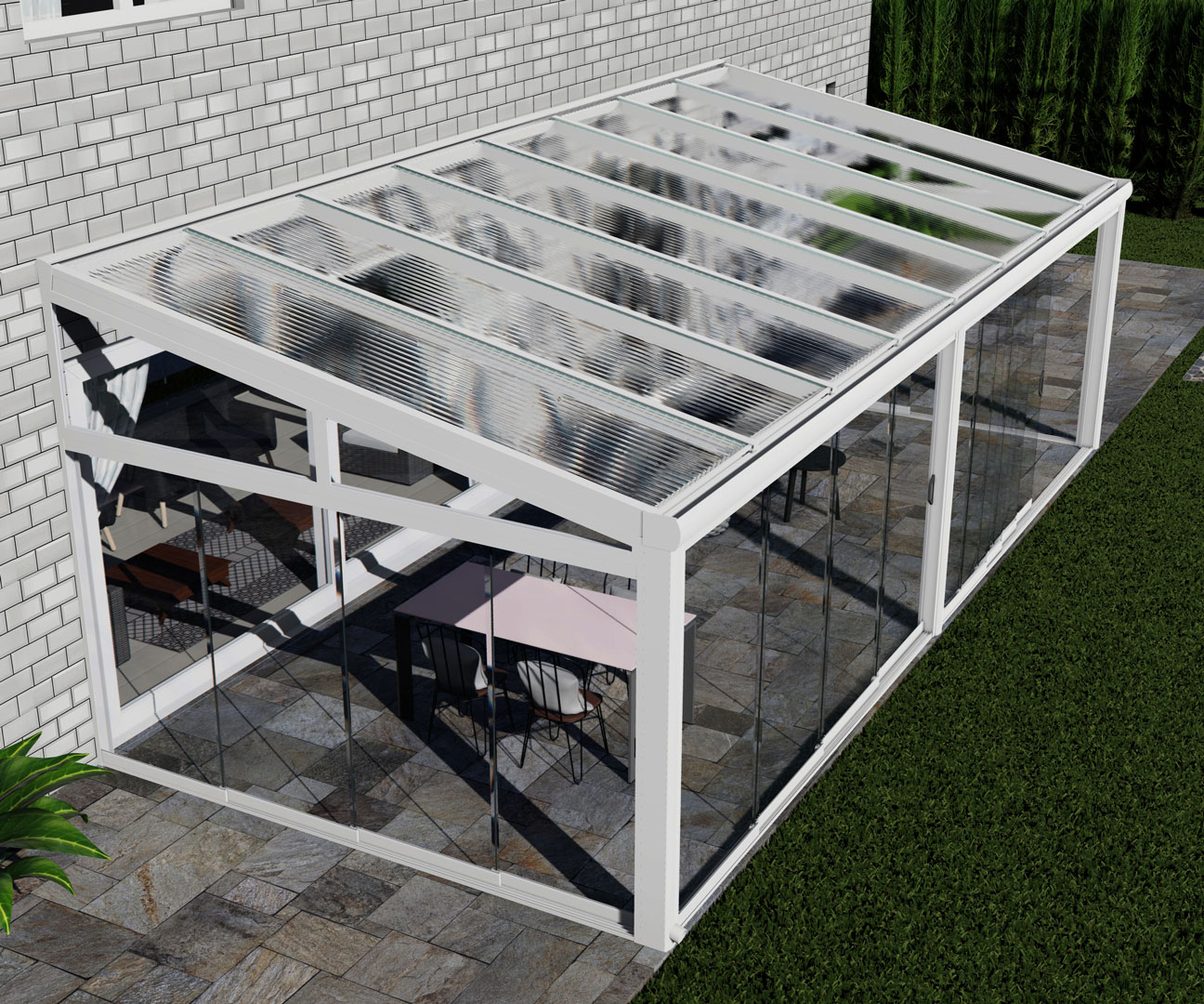 Alu Kalt-Wintergarten, Anthrazit in 8x3m | 8x2,5m von Seite links