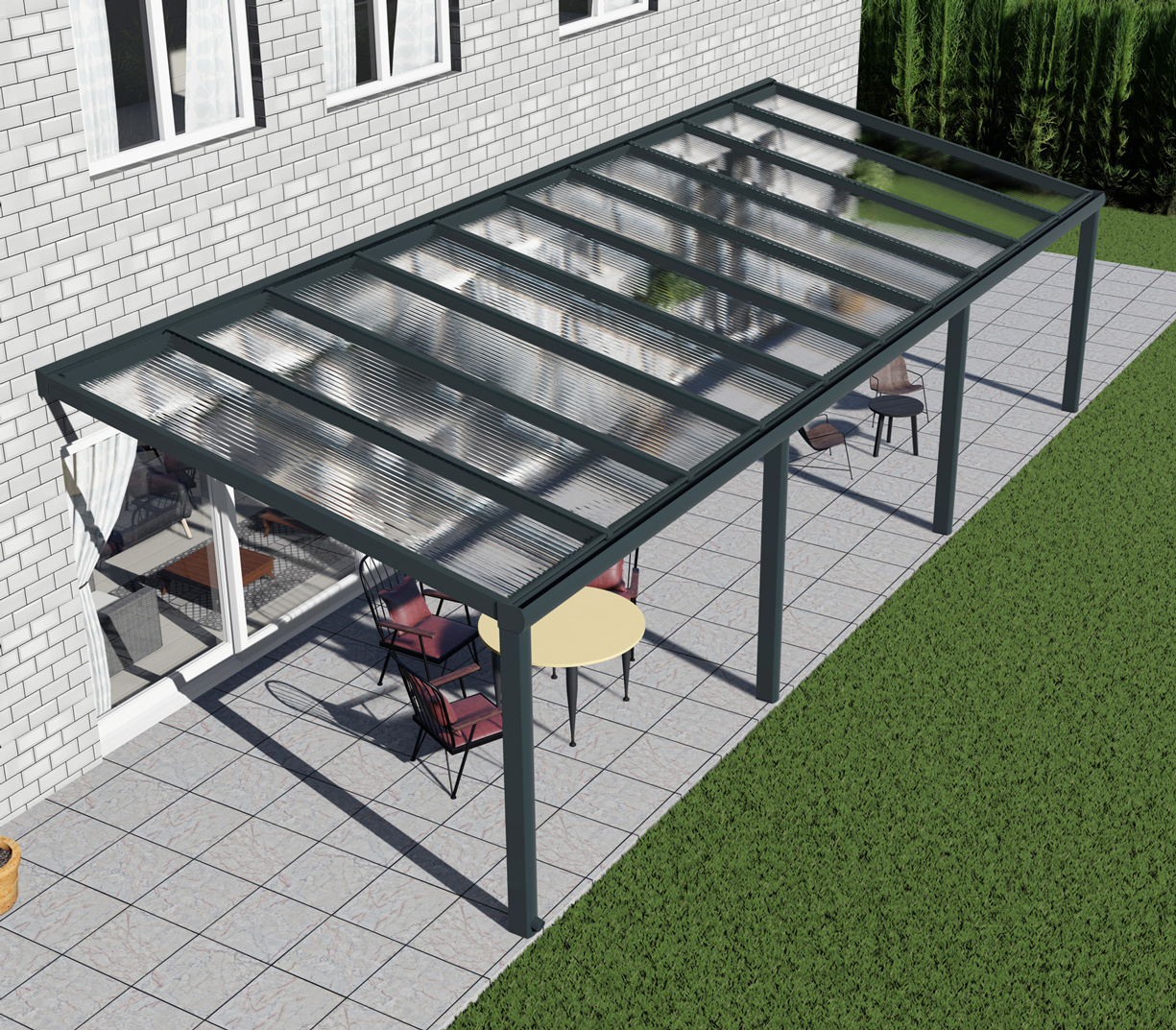 Alu Terrassenüberdachung, Weiß in 10x4m | 10x3,5m von Seite rechts