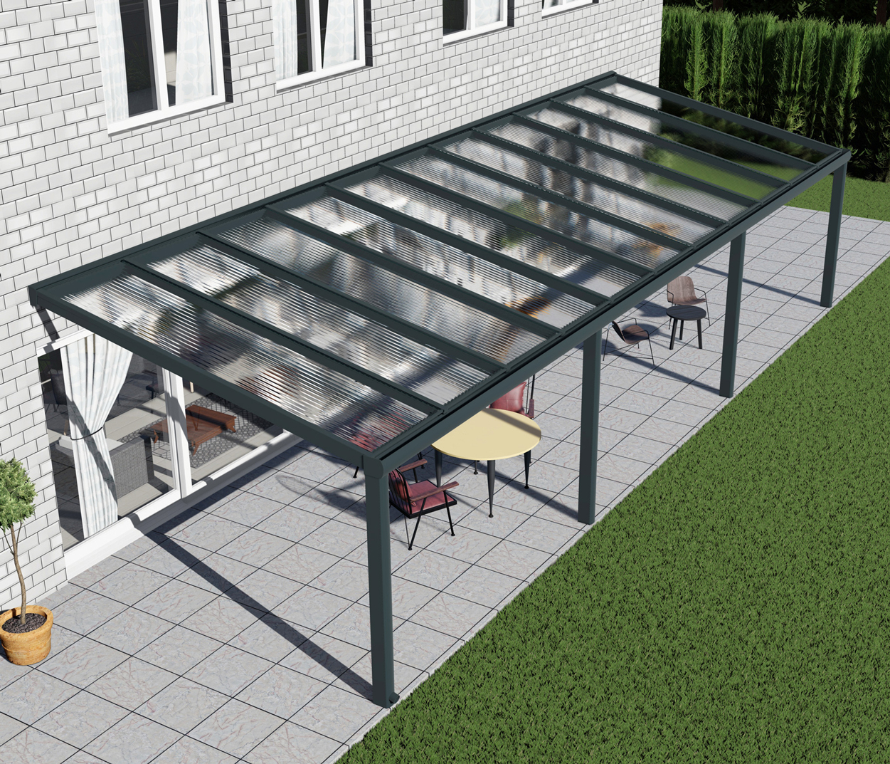 Alu Terrassenüberdachung, Weiß in 11x4m | 11x3,5m von Seite rechts