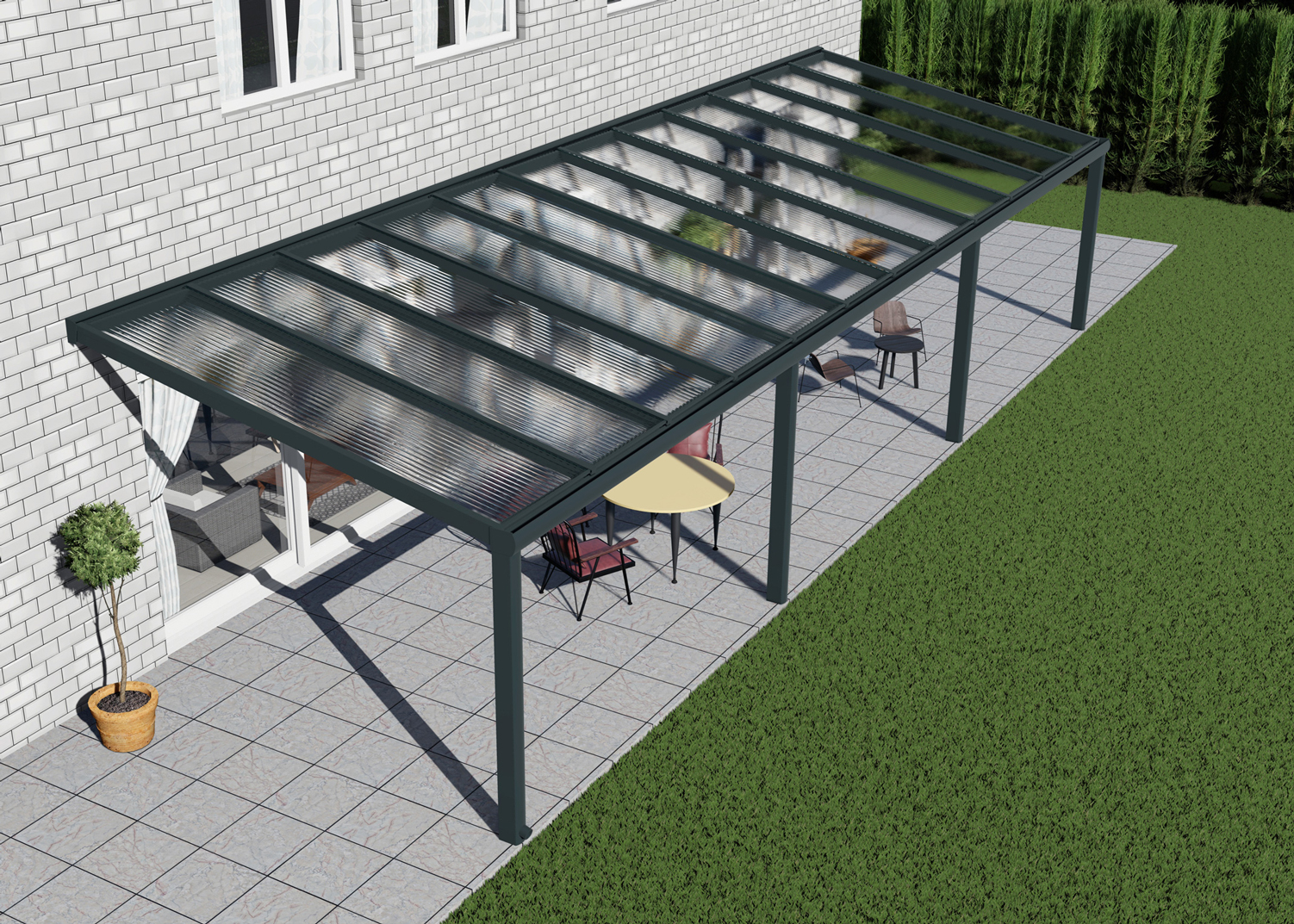 Alu Terrassenüberdachung, Weiß in 12x4m | 12x3,5m von Seite rechts