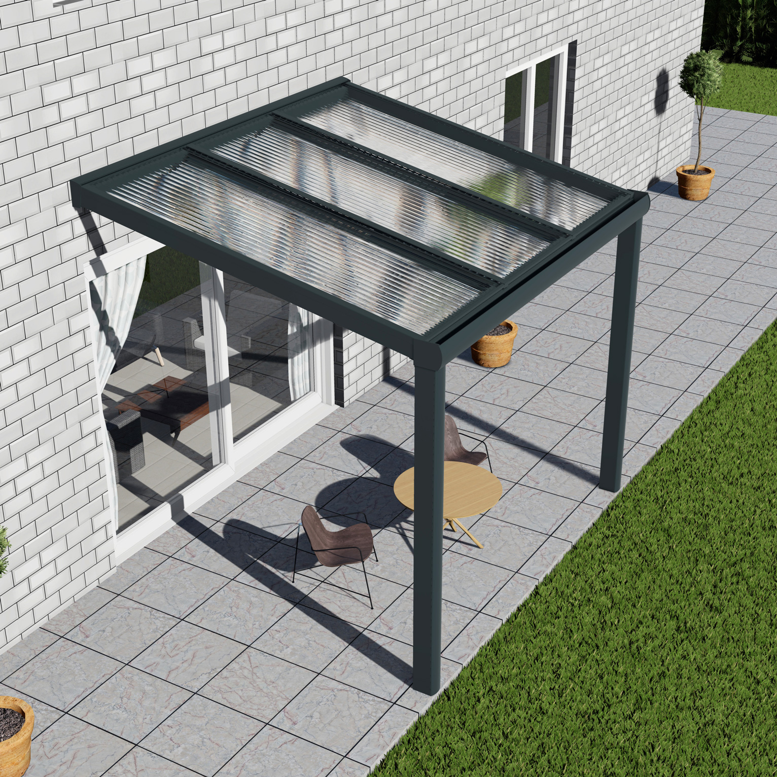 Alu Terrassenüberdachung, Weiß in 3x4m | 3x3,5m von Seite rechts