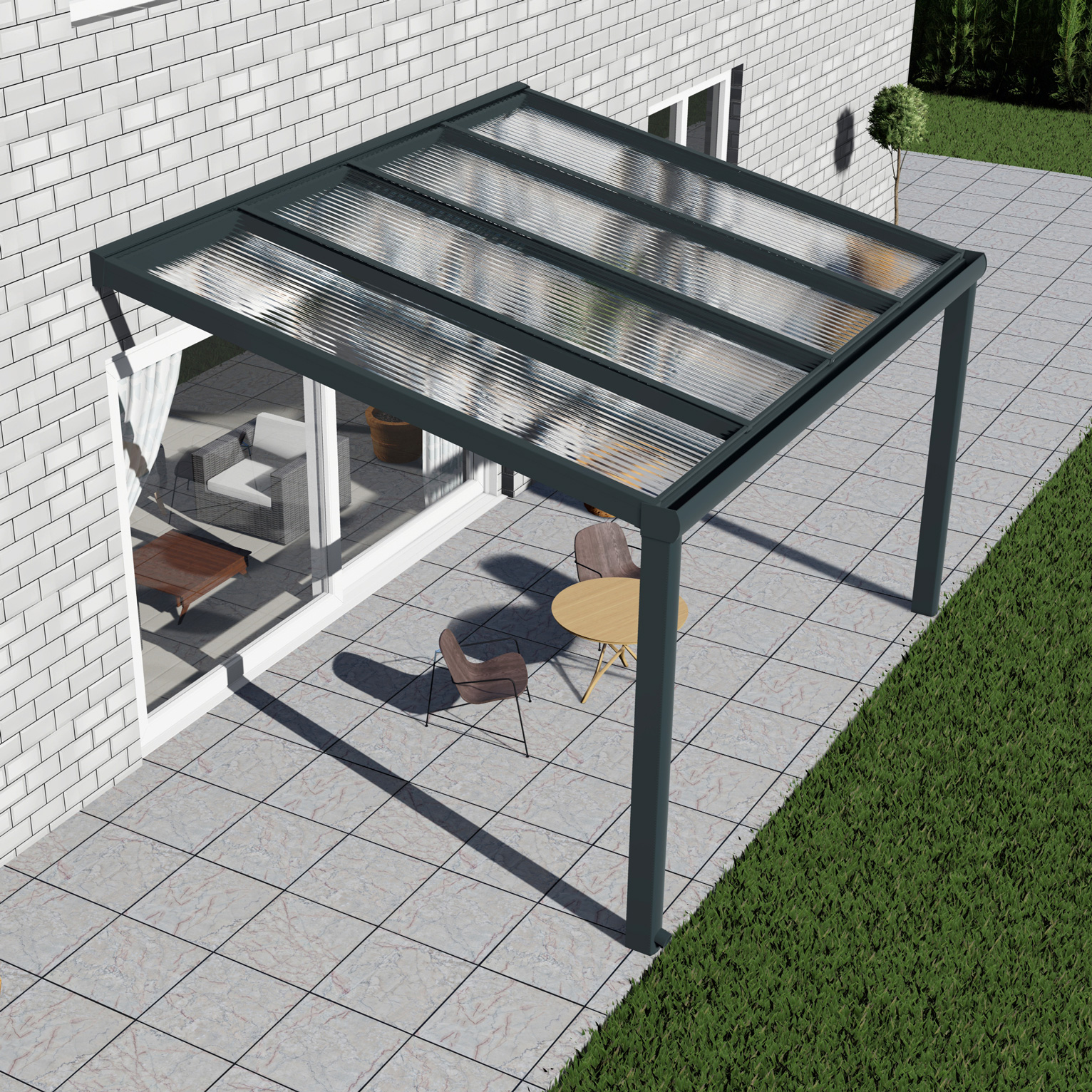 Alu Terrassenüberdachung, Weiß in 4x4m | 4x3,5m von Seite rechts