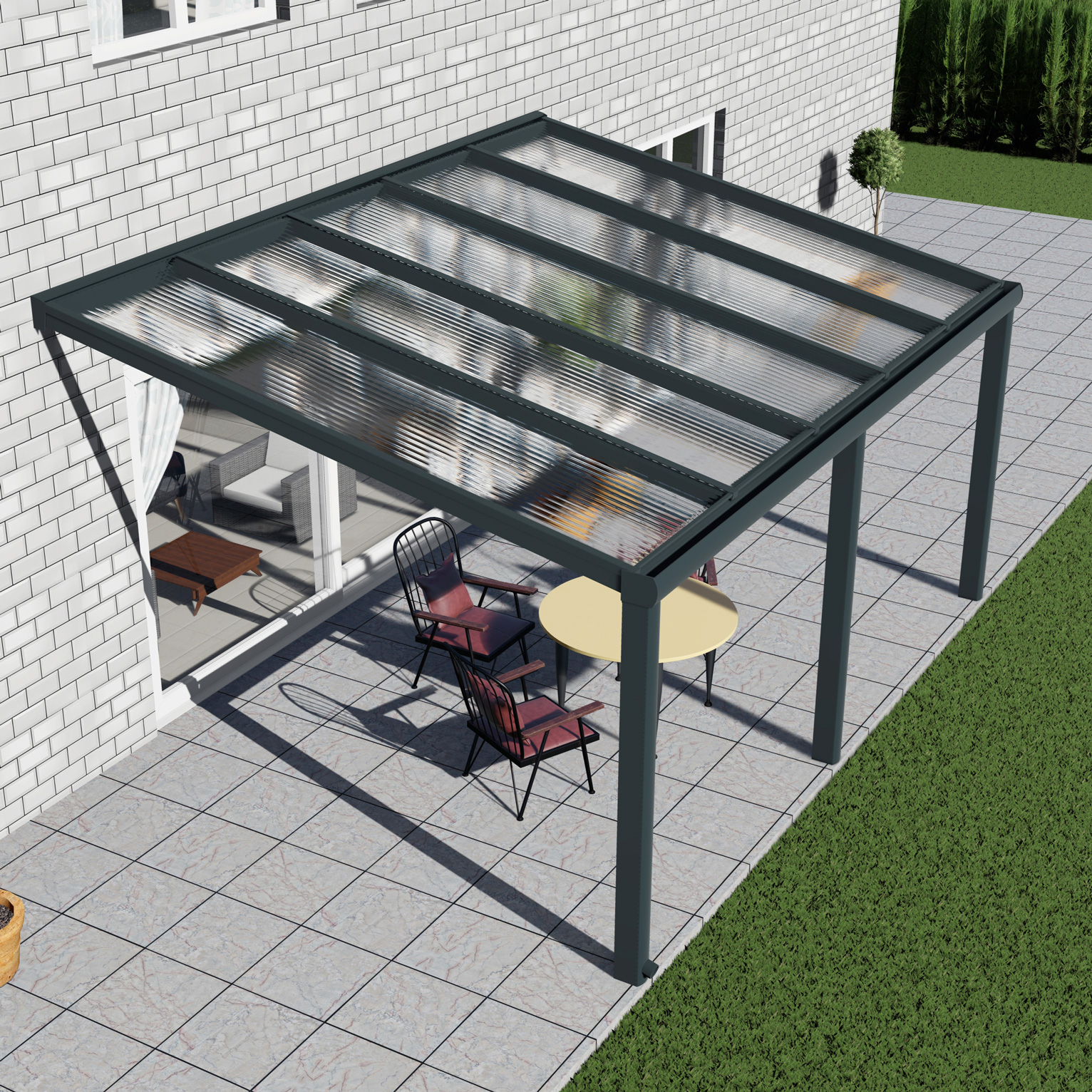 Alu Terrassenüberdachung, Weiß in 5x4m | 5x3,5m von Seite rechts