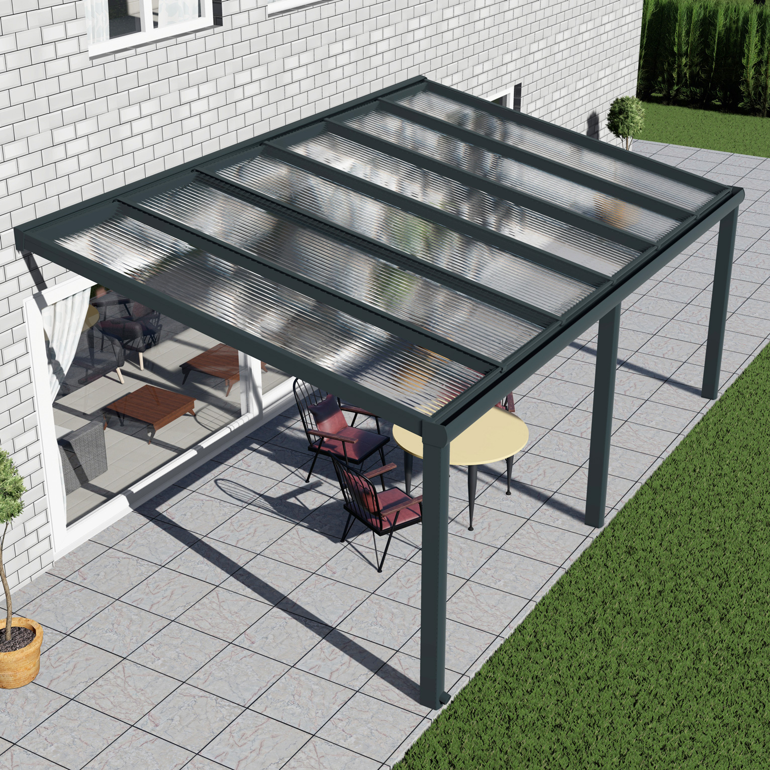 Alu Terrassenüberdachung, Weiß in 6x4m | 6x3,5m von Seite rechts