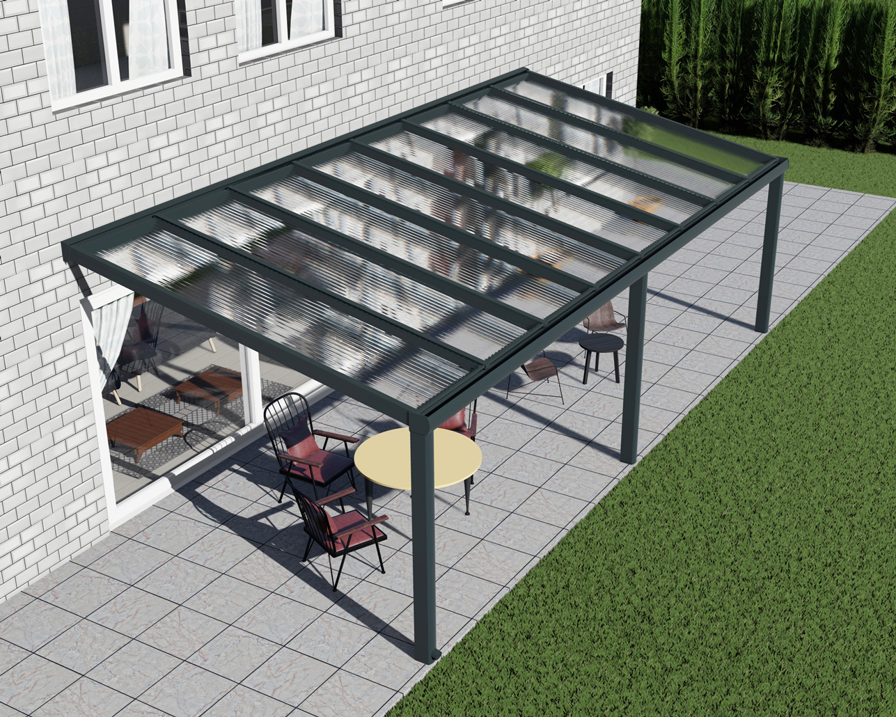 Alu Terrassenüberdachung, Weiß in 8x4m | 8x3,5m von Seite rechts