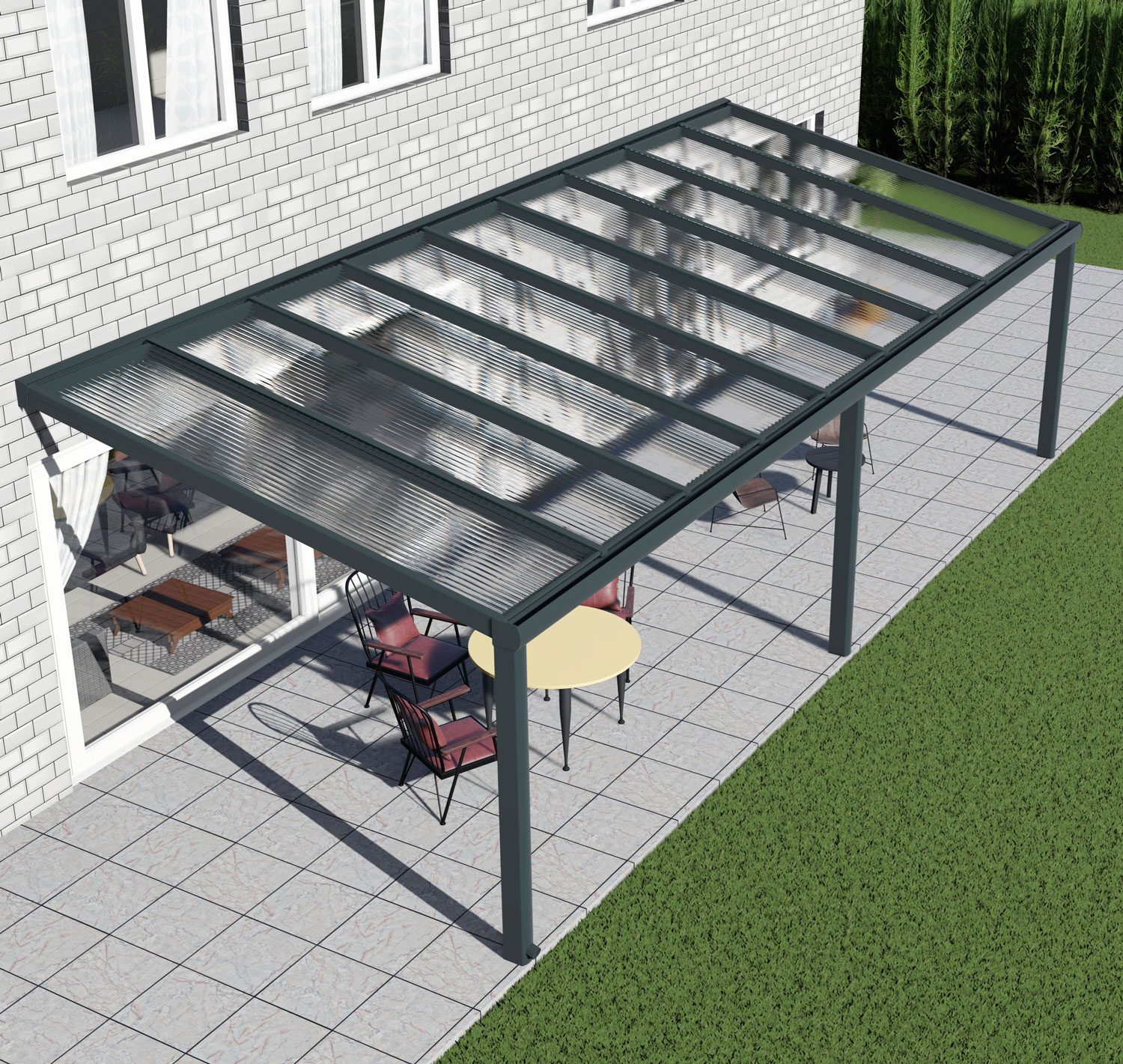 Alu Terrassenüberdachung, Weiß in 9x4m | 9x3,5m von Seite rechts