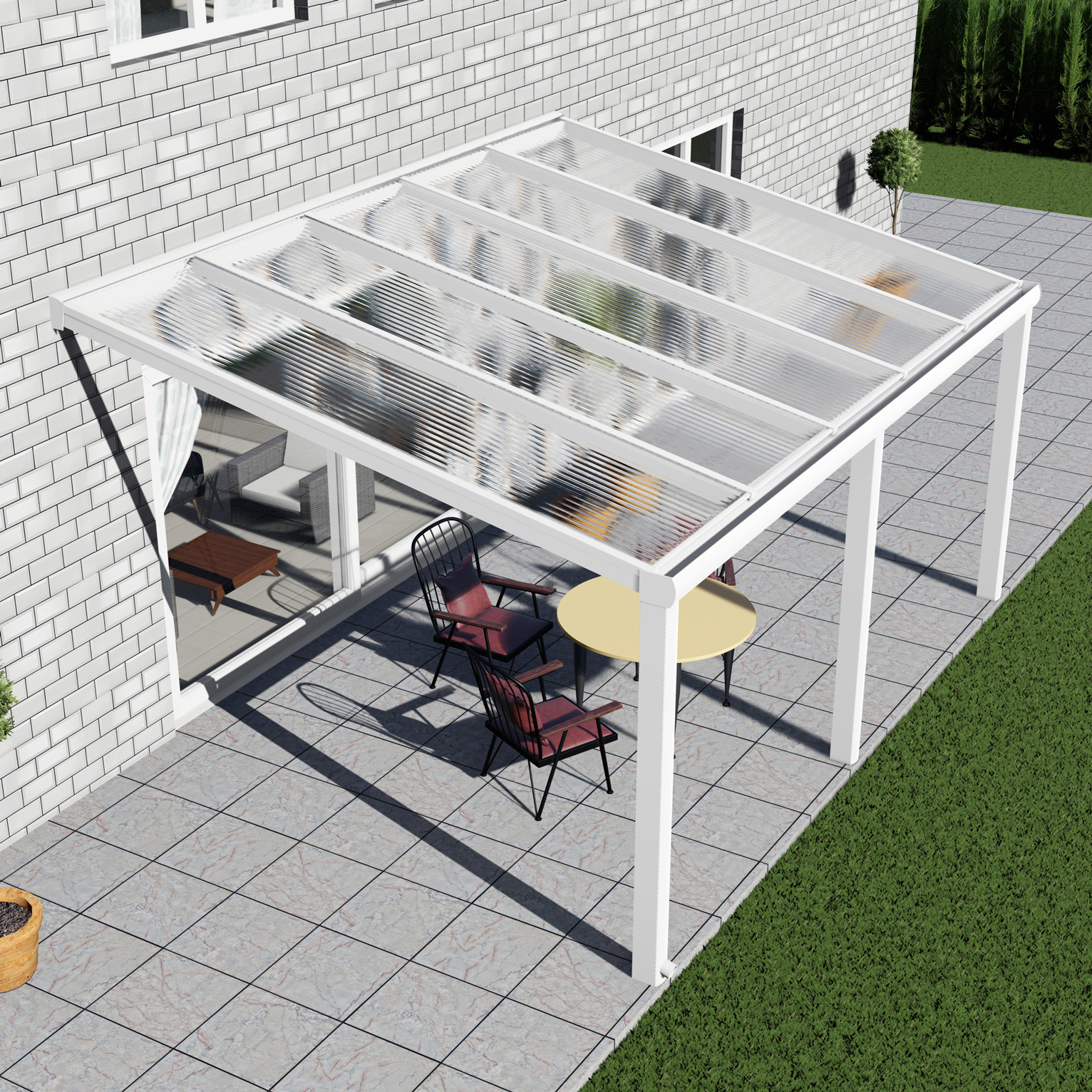 Alu Terrassenüberdachung, Weiß in 5x3m | 5x2,5m von Seite rechts