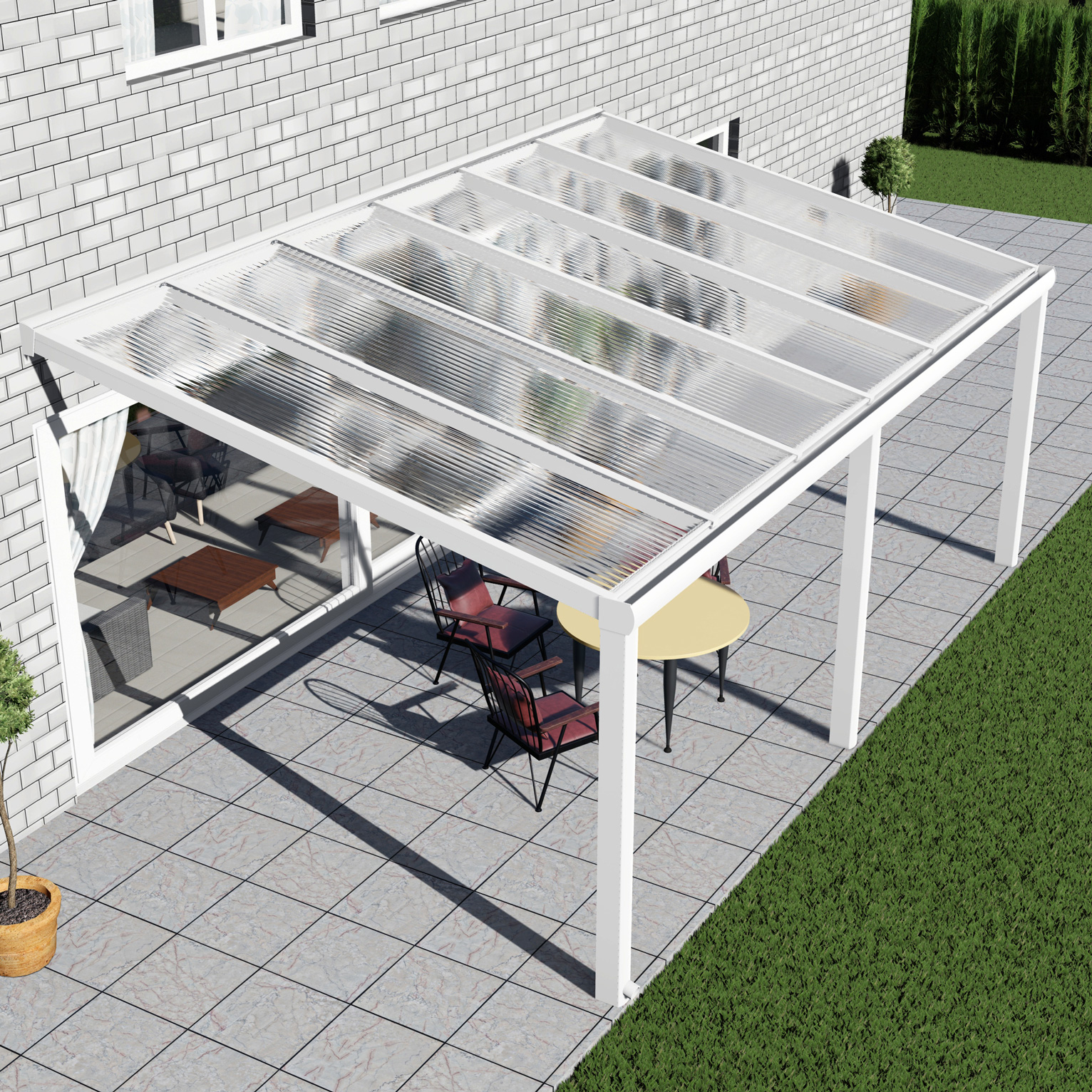 Alu Terrassenüberdachung, Weiß in 6x3m | 6x2,5m von Seite rechts