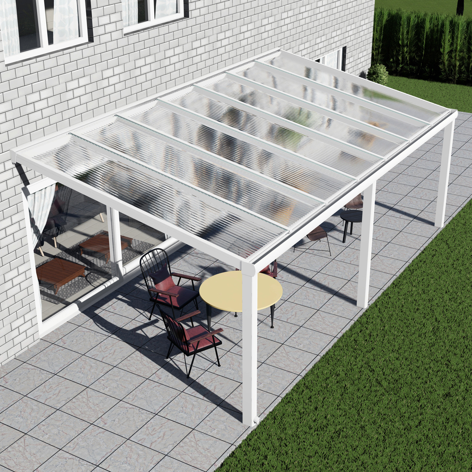 Alu Terrassenüberdachung, Weiß in 7x3m | 7x2,5m von Seite rechts